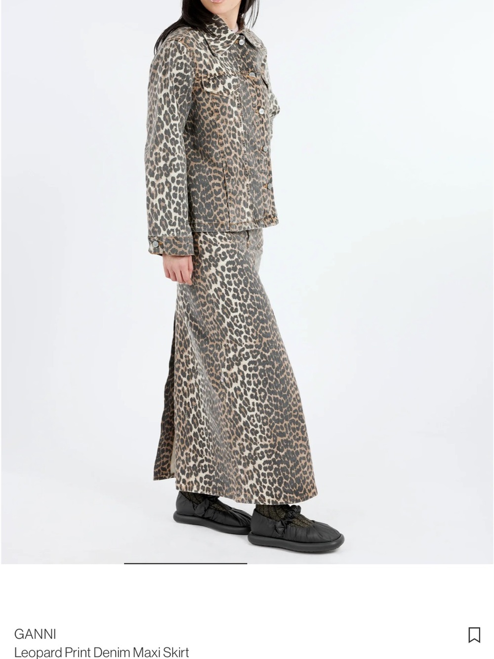 Ganni Leopard-Print Denim Maxi Skirt in Brown and Taupe